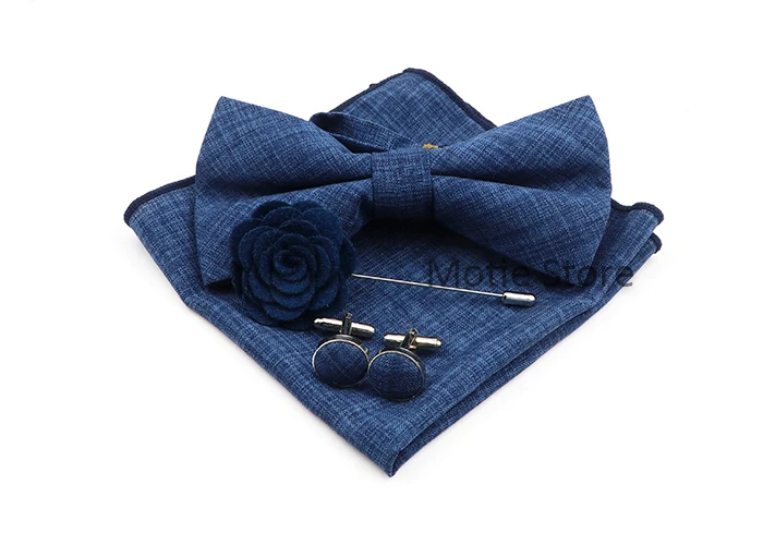Neue klassische erwachsene Kinder Fliege Set Baumwolle einfarbig Taschentuch Manschetten knopf Brosche für Hochzeits feier Anzug Kleid Accessoires Geschenke – Detail 21
