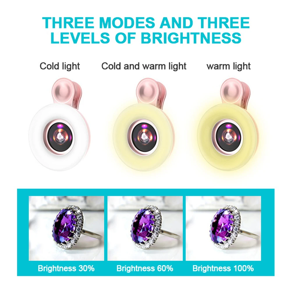 2022 Mobile phone Fill light 15X macro lens Portable Selfie LED Ring Flash Light Phone Selfie Lamp Ring Clip Light Drop Shipping mobile phone camera lens