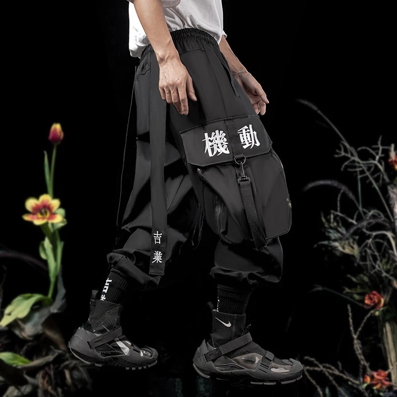 11 BYBB'S DARK Techwear Cargo Pants Men Hip Hop Big Pockets Joggers Trousers Elastic Waist Ribbon Harajuku Streetwear Pant Male 4