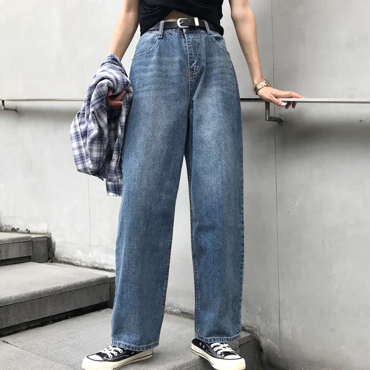 denim jeans women jeans Loose Wide Leg Pants  Streetwear Jeans  Loose Denim Retro Students High Waist trousers Vintage Straight Leg Jeans old navy jeans