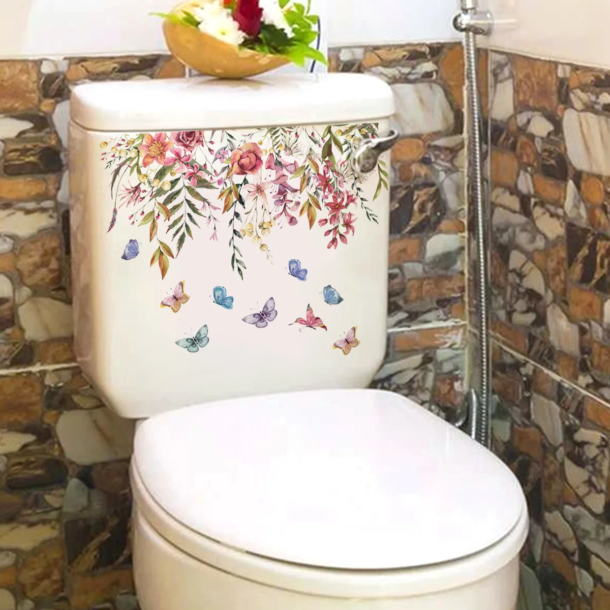 Plants Flowers Butterflies Toilet Sticker Bathroom Toilet Cover Sticker Refrigerator Wall Stickers Wc For Home Decoration vinyl stickers toilet stickers toilet wall stickers toilet seat stickers kitten wall stickers