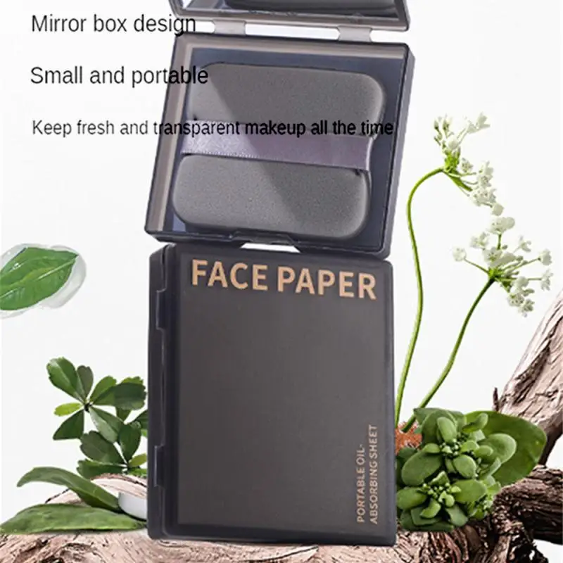 Convenient Generic Oil Absorbing Paper Facial Oil Absorbing Refreshing Mirror Face Blotting Paper With Powder Puff Storage