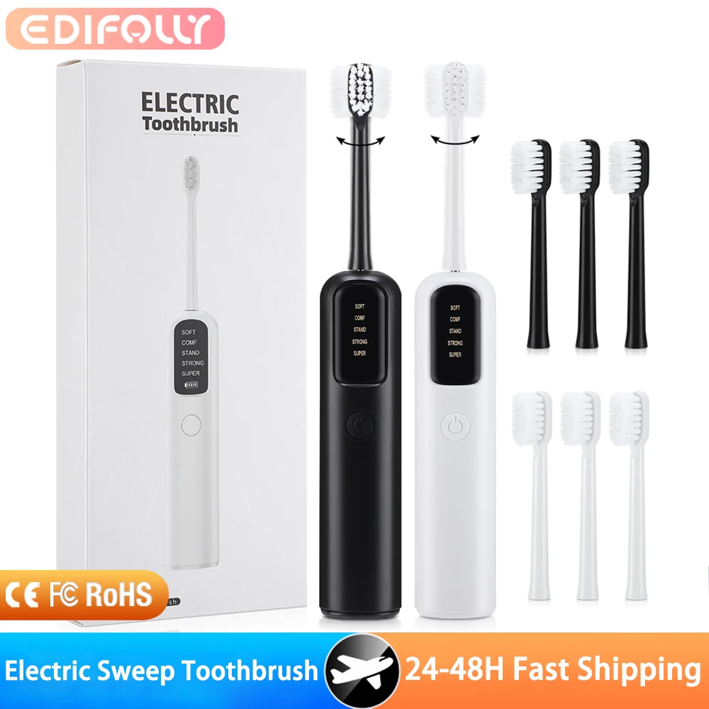 Electric Toothbrush for Adults 45Â° Sweep Vibration Rotary 5 Modes Deep Cleaning Cordless Tooth Brush with 4 Heads Oral Care Tool