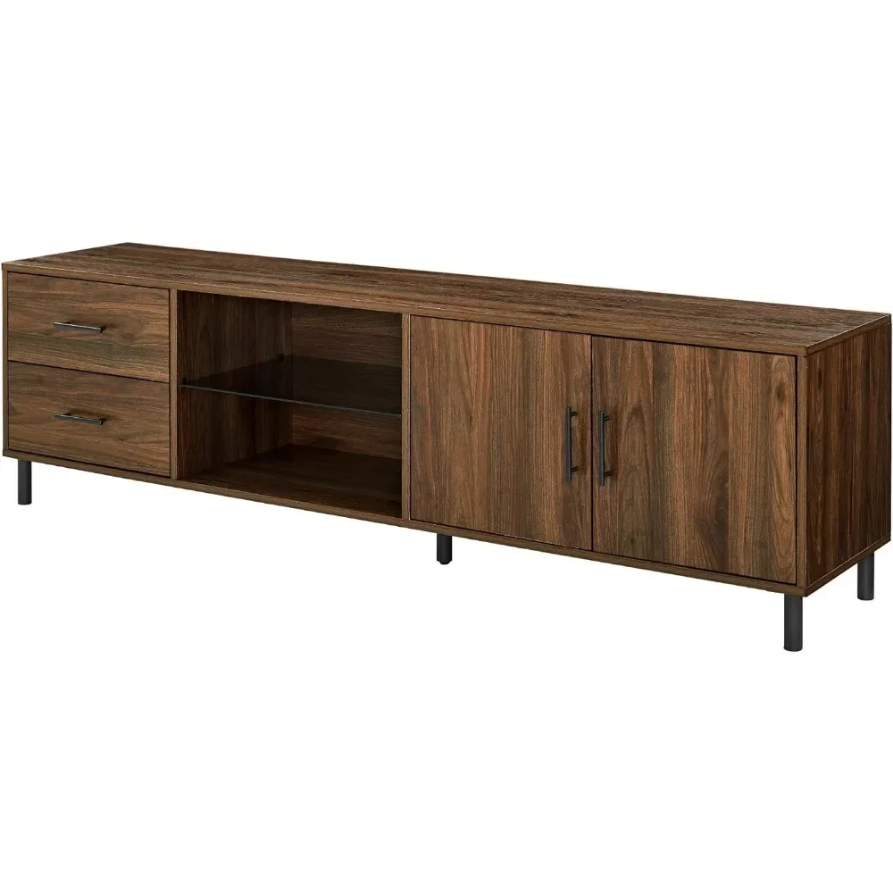 Walker Edison Uptown Modern 2 Drawer Low Profile Stand for TVs up to 80 Inches, 70 Inch, Dark Walnut 5