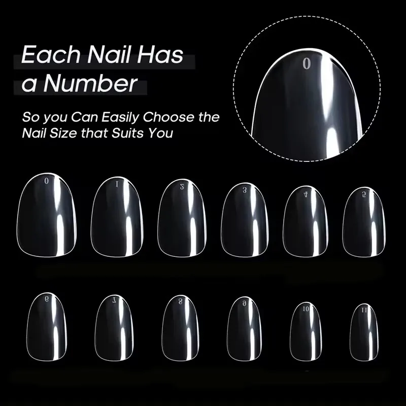 240 Pieces Short Oval Fake Nail Tips Soft Gel Full-Cover Almond Round