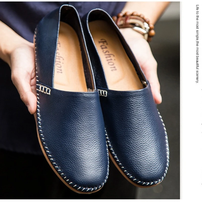 Fashion Men's Driving Shoes Leather Slip-on Mocassin Homme Loafers Casual Breathable Soft Comfortable Big Size Zapatillas Hombre