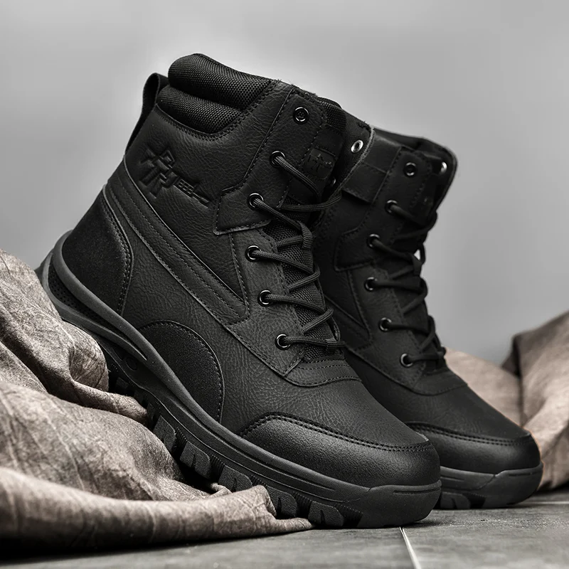 2024 New Men's Waterproof Leather Hiking Work Boots with Anti slip Breathable and Anti slip Desert Boots