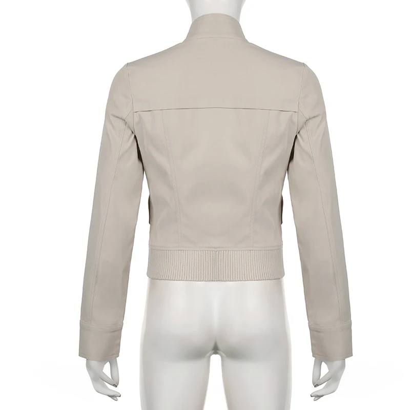 Abrigo con cremallera retro americano de invierno Y2K, chaqueta minimalista lisa de corte entallado con bolsillo, atuendo informal grunge para mujer