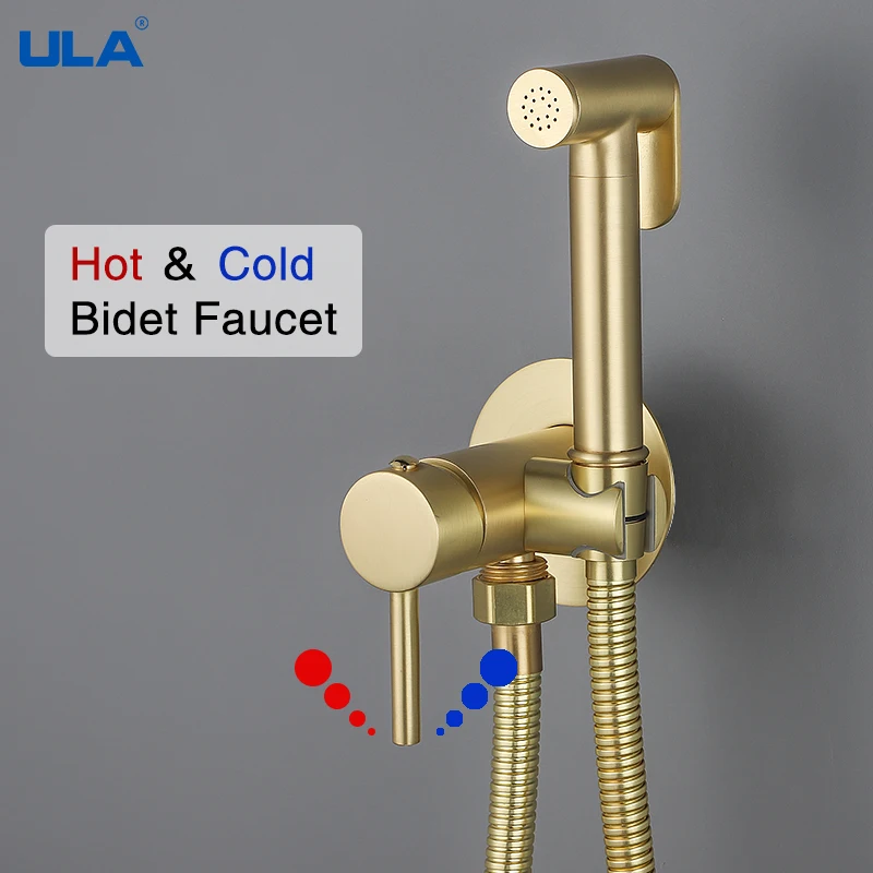 ULA Black Faucet Portable Bidet Sprayer Brass Toilet Bidet Faucet Hot Cold Water Bathroom Mixer Shattaf Valve hygienic shower