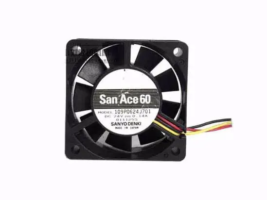 

3-проводной охлаждающий вентилятор для сервера Sanyo Denki 109P0624J701 DC 24V 0.14A 60x60x15 мм