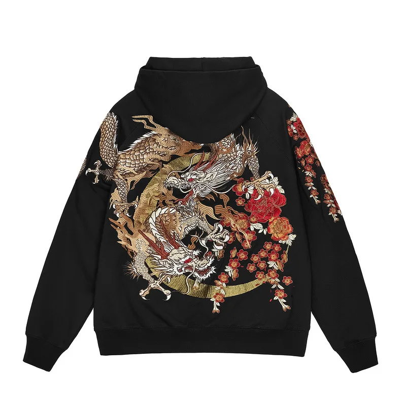 Embroidery Hooded Bomber Jackets Men Dragon Autumn Pilot Jacket Windbreaker Hip Hop Japan Harajuku Baseball Coat Streetwear Male