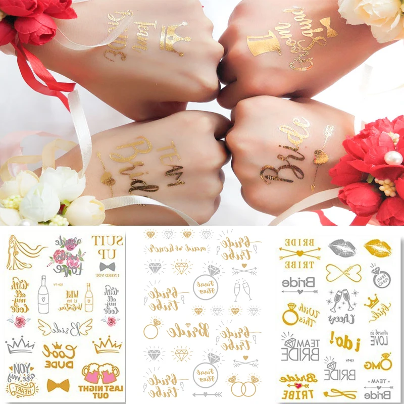 Bride's Besties Hen Party Gold Temporary Tattoos By Arlo & Jude