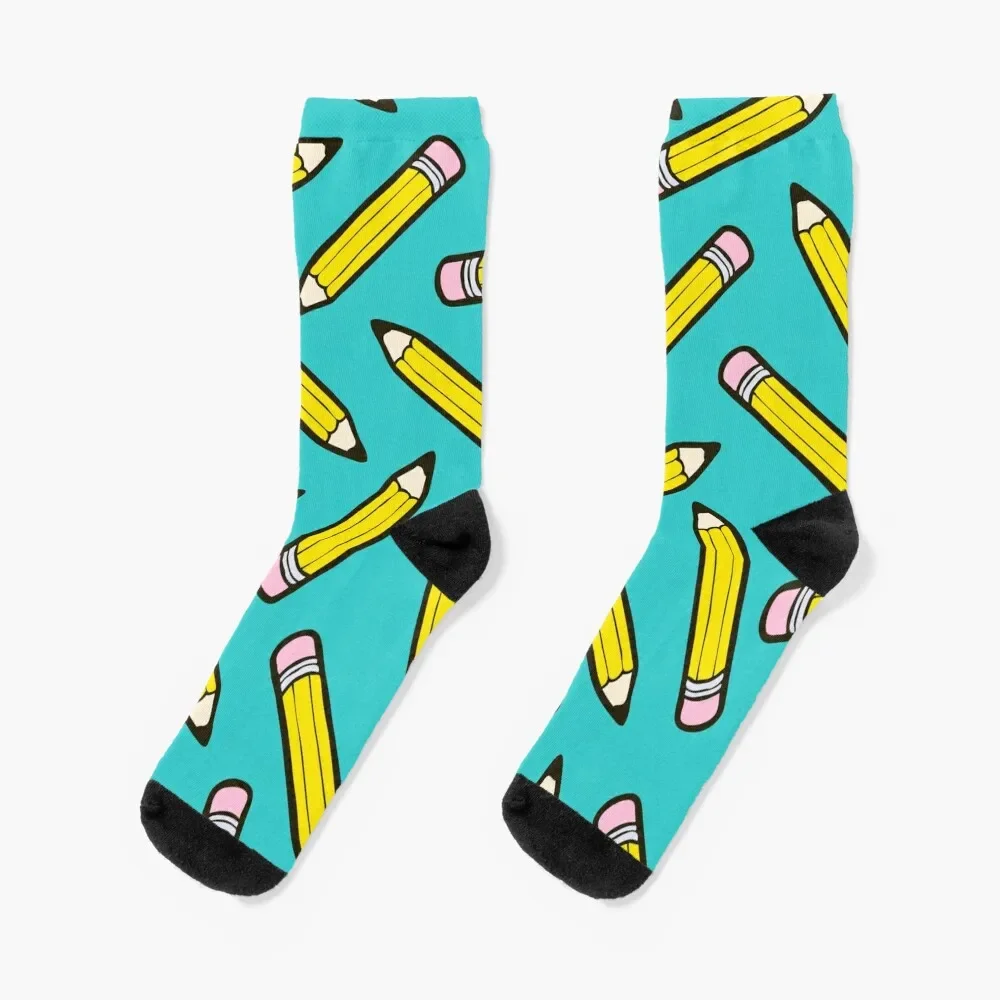 

Pencil Power Blue Pattern Socks new year set Woman Socks Men's