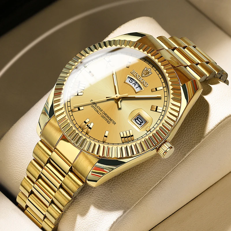 BINBOND Luxury Watch For Man Waterproof Luminous Date Week Stainless Steel Men Watch Casual Quartz Men's Watches Male Clock+box 2