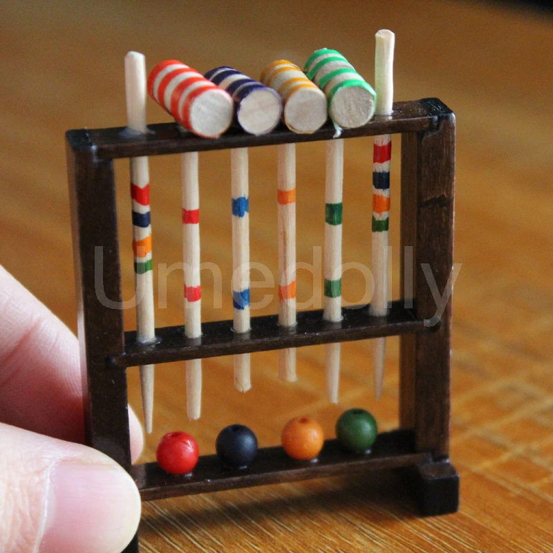 Doll Accessories 1/12 Scale Dollhouse Miniature Croquet Set Train Bear Toy for OB11 Middle Blyth Doll House Decoration Accessories Toy