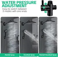 Hand-held spray combination and adjustable extension arm / 3-way flow regulator/shower system, high pressure rain hose 2
