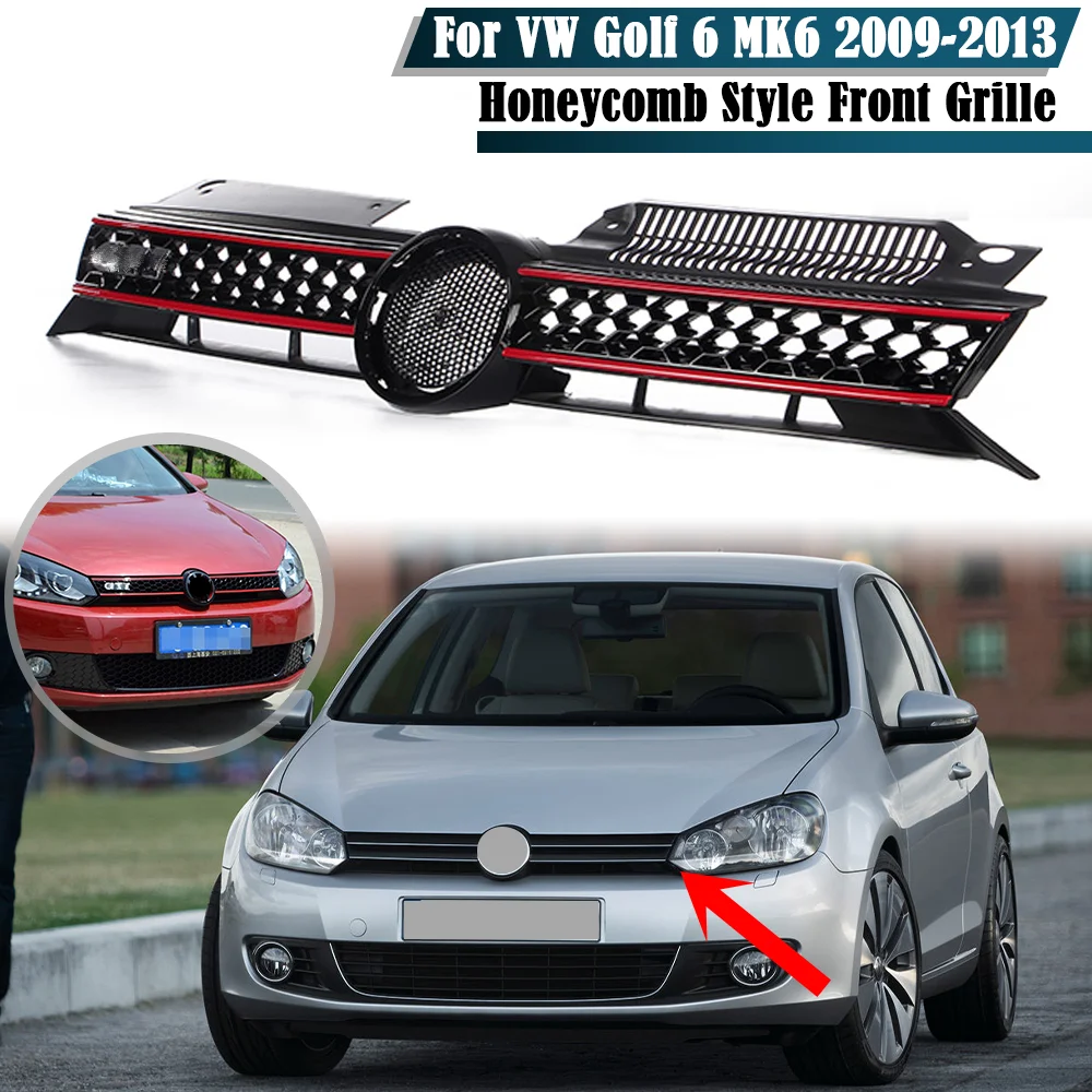 

GTI Style Honeycomb Mesh Car Front Bumper Radiator Grille For Volkswagen VW Golf 6 MK6 2009-2013 Mesh Center Racing Grills