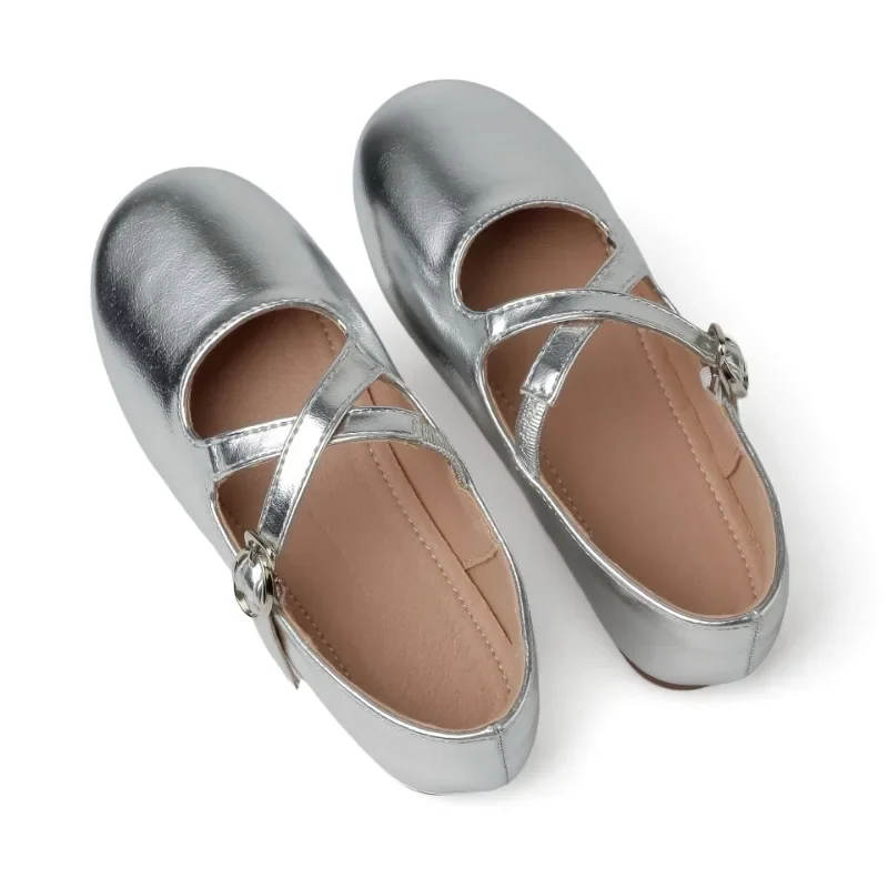 Girls Ballet Shoes Solid Color Children's Leather Shoes Fashion Causal Versatile Kids Princess Party Wedding Flat Shoes Non-slip 4