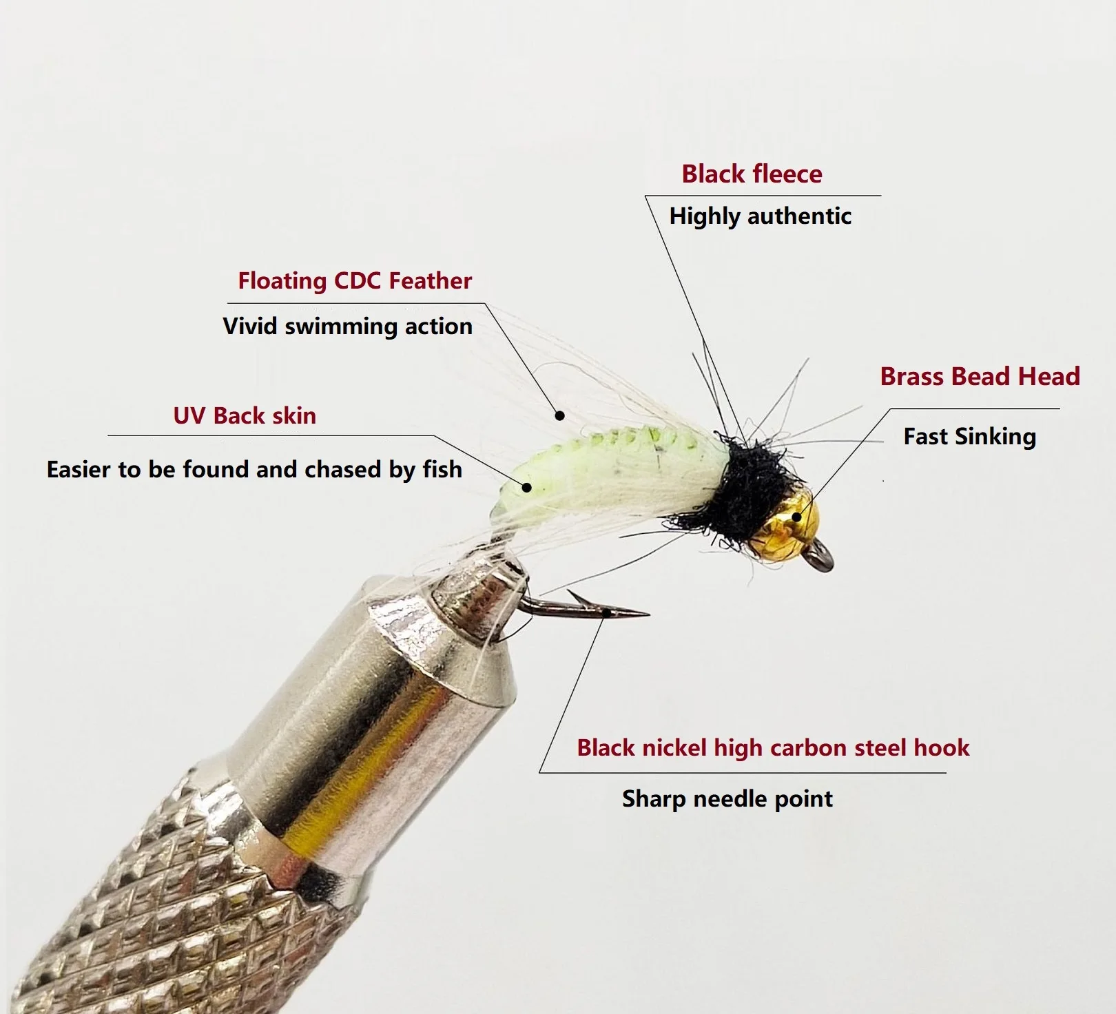 10pcs/box Luminous Fly Fishing Flies Nymph Brass Bead Head Trout Bass Fast Sinking CDC Fiber Insect Lure Streamer Salmon #10 #12