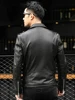 Spring Autumn Short Cool Black Leather Biker Jacket Men Zipper Long Sleeve Belt Plus Size European Fashion brand leather jackets 2