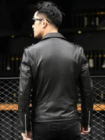 Spring Autumn Short Cool Black Leather Biker Jacket Men Zipper Long Sleeve Belt Plus Size European Fashion brand leather jackets 2