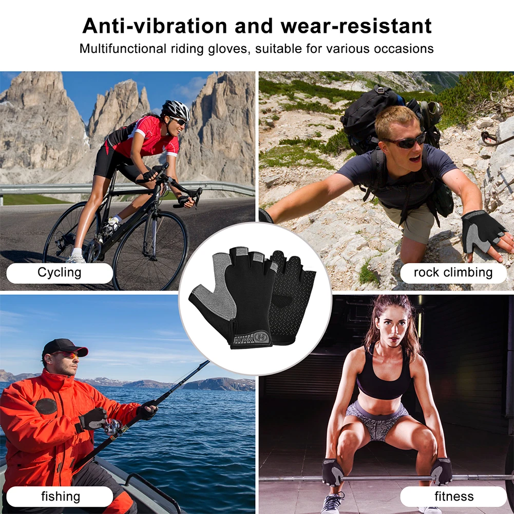 Half Finger Gloves Gym Fitness Anti-Slip Women Men Half Finger Summer Fishing Cycling Fingerless Gloves Female Bicycle Bike