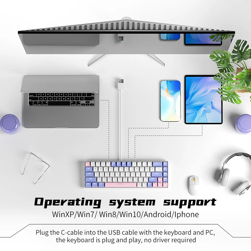 ZIFRIEND KA68 Mechanical Keyboard 68 Keys 65% PBT Rainbow RGB Hot