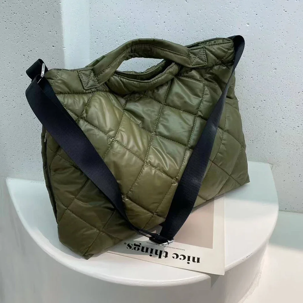 

Soft Nylon Tote Designer Lingge Shoulder Bag Overlarge Quilting Women's Handbags Cotton Padded Crossbody Bags for Women Shopper