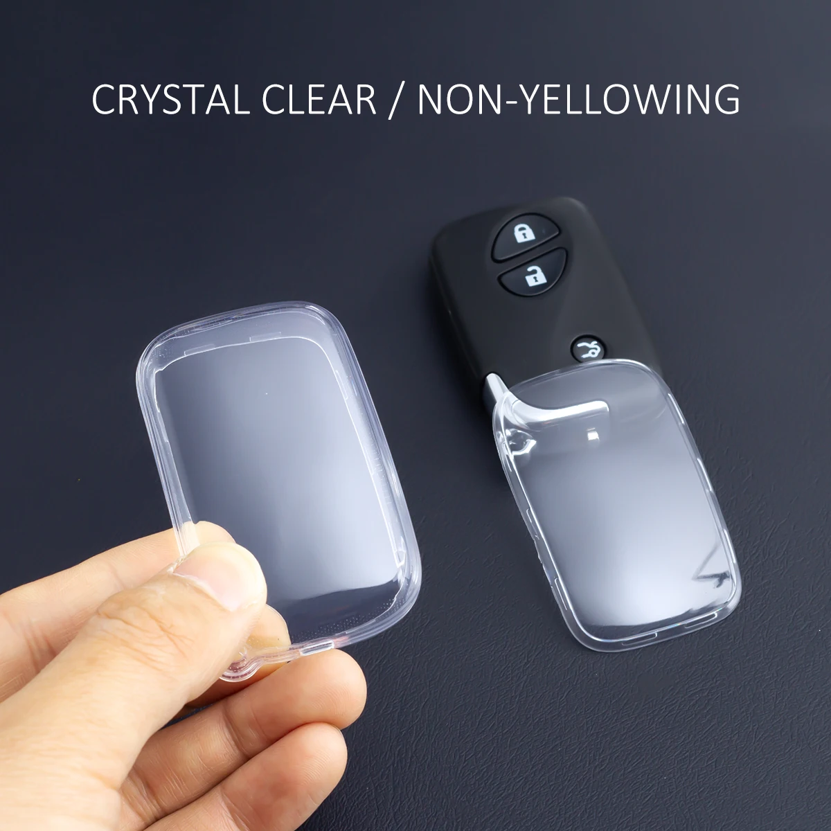 Sleek Black Transparent Car Key Fob Case with Keychain