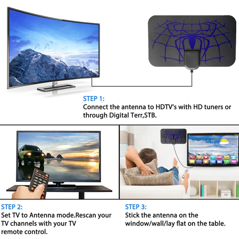 TV Antenna 4K 8K 25DB High Gain HD TV DTV Box Digital EU Plug 3000 Miles Booster Active Indoor Aerial Flat Design