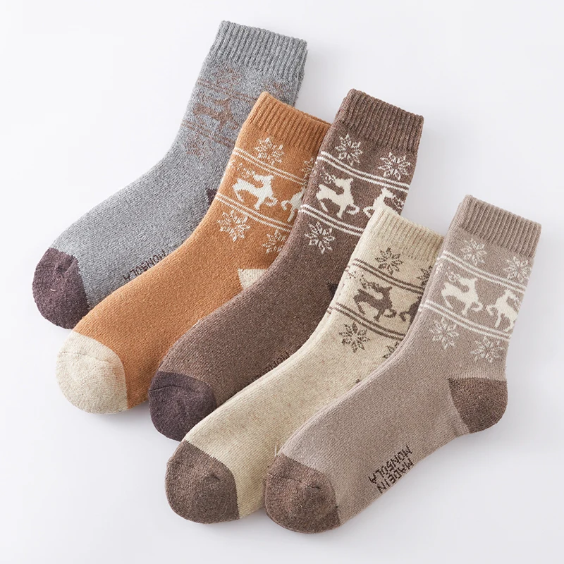 

5 Pairs Thicken Warm Wool Winter Women's Socks Casual Simple Fashion Soild Color Girl Harajuku Designer Sock Christmas Gift