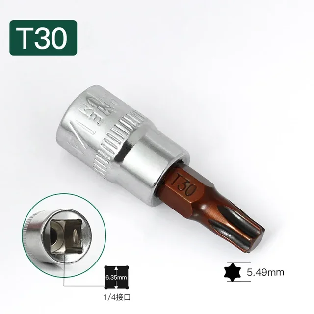 Socket Wrenches Screwdriver Bit Hex Shank T15 T20 T25 T30 T40 Torx Screwdriver Bits 1/4 Inch Drive Socket Head 3