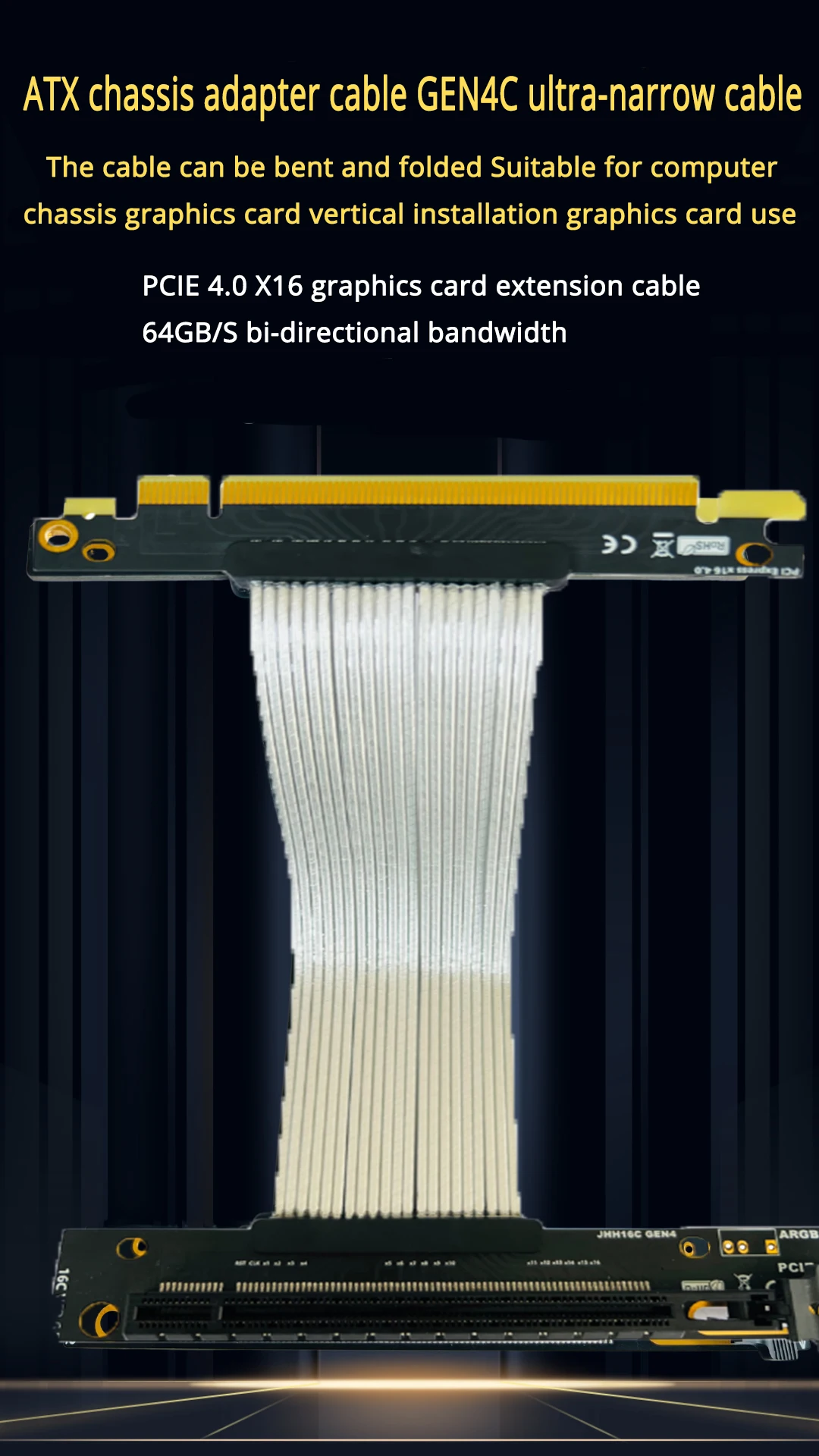 Riser placa gráfica prateada, suporte vertical, suporte