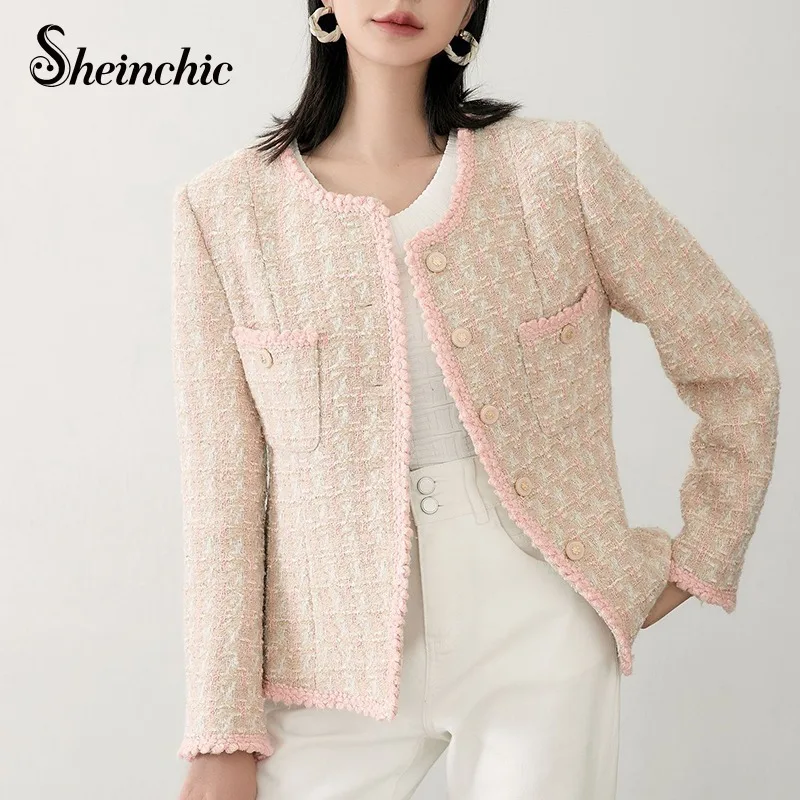 

41% Coat Women Luxury High Quality Elegant O-neck Short Tweed Jaccket 2023 Chaquetas Para Mujeres Korean Fashion Outerwears