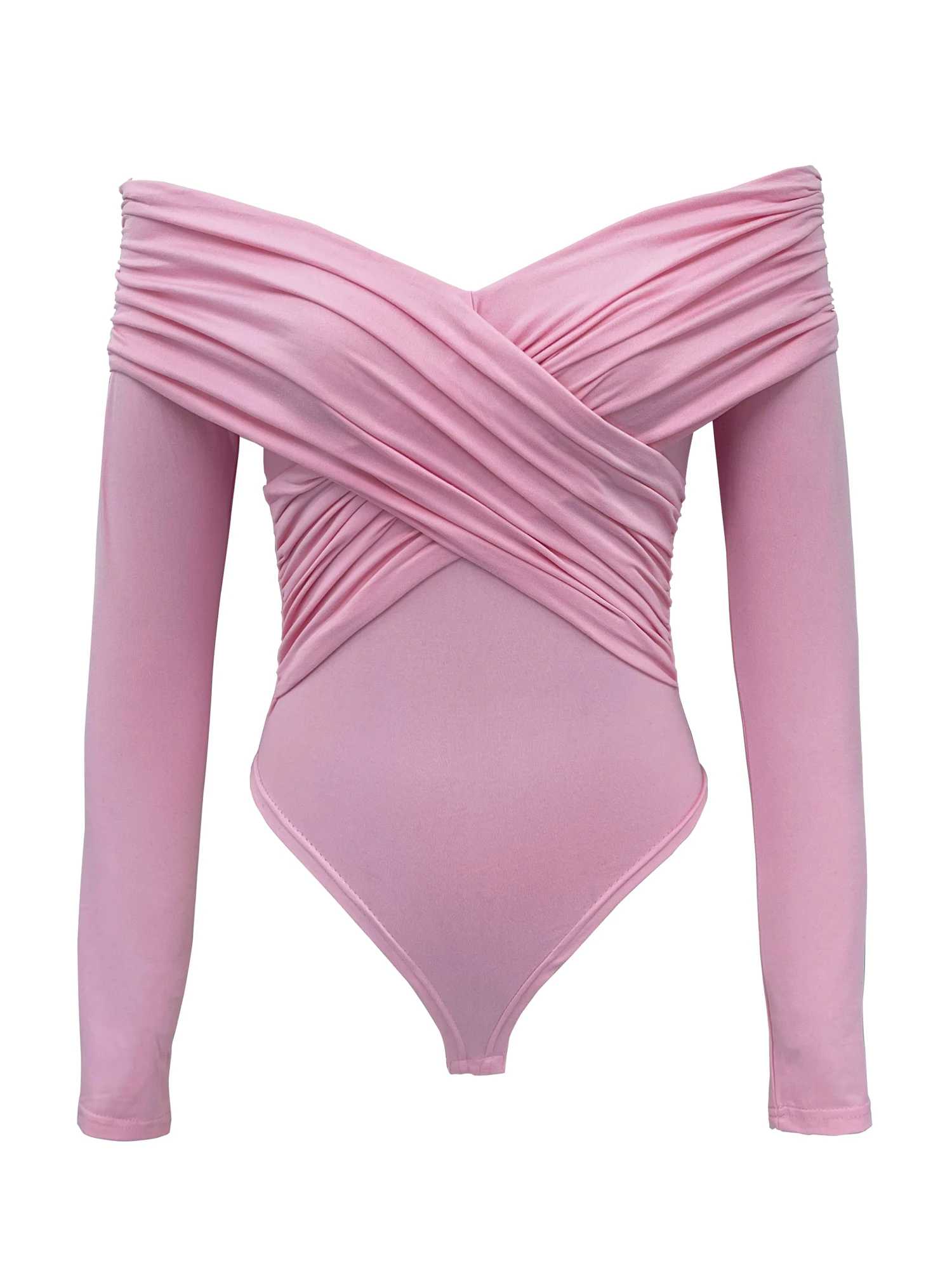 White See-Through Patchwork Jumpsuit For Women Pleated Slim Sexy High Waist Long Sleeve Off-Shoulder Rompers Streetwear
