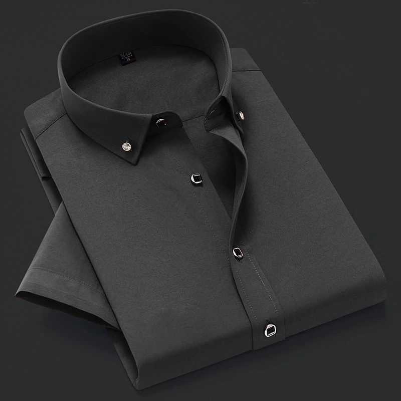 Men Short Sleeve Dress Shirt Summer Non-iron Solid Color Basic Business Formal Stretch Soft Wrinkle-resistant Office Tops NS5843 casual short sleeved shirt short sleeved shirt