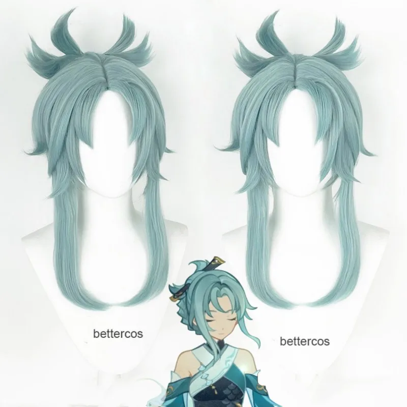 

High Quality Genshin Impact Madame Ping Cosplay Wig Madame Ping 45cm Blue Green Grey Heat Resistant Wigs + Wig Cap