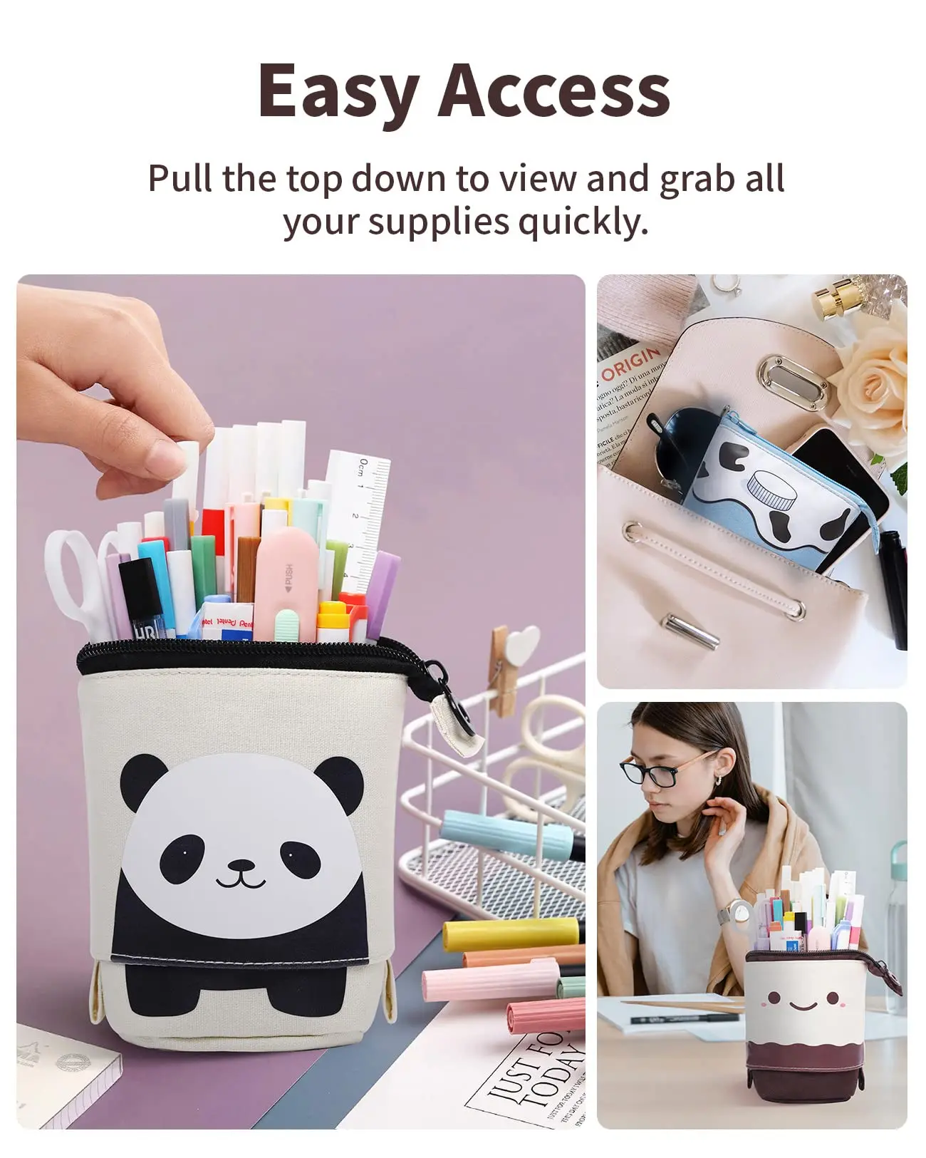 Pencil Case Standing Telescopic Pencil Holder Kawaii Stand Up Spacious Pouch Portable Bag for School