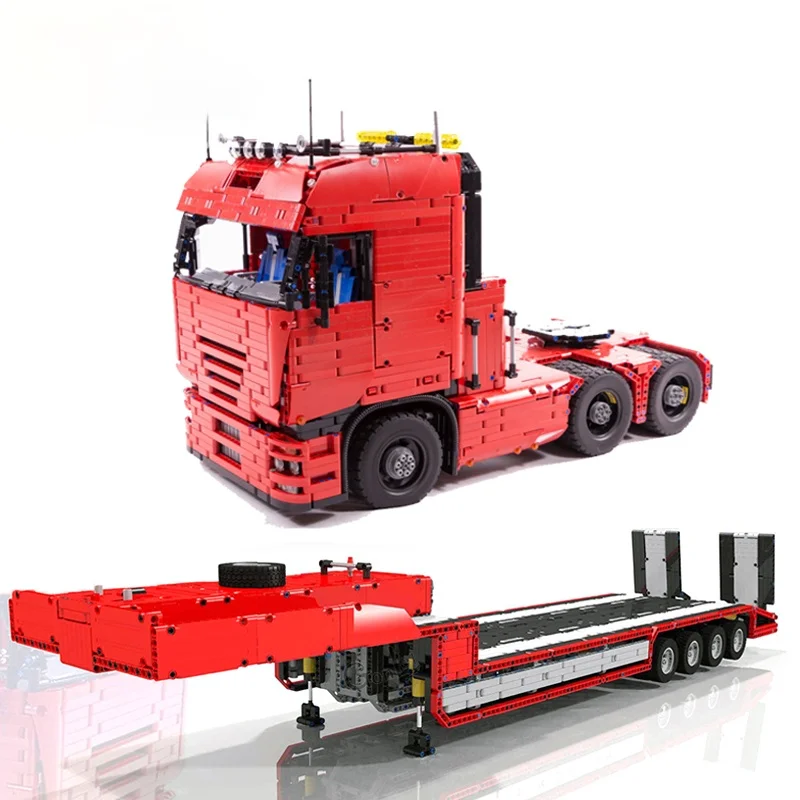 

High-Tech MOC Building Blocks Bricks Tracer Truck Red Tractor Truck Trailer MOC-2475 Electric Remote Control Parts Bag Boy Toys