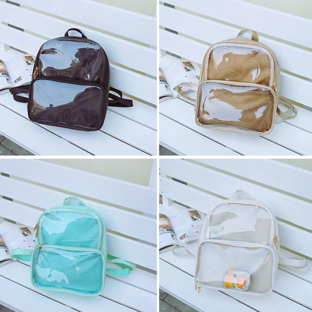 Women Girls Transparent Backpack Shoulder Bag Women Jelly Style PU Change Purse Schoolbag