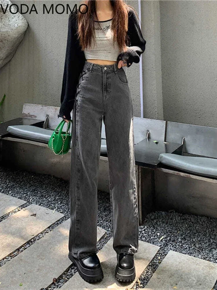 spring 2023 womens  high waist lace up straight Women\'s Wide leg jeans baggy woman denim capris Pants jean mom jeans trousers