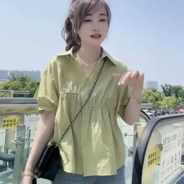 

2024 Summer Versatile Korean Fashion Special Short Sleeve Women Top Fersh Thin Women Bubble Sleeve Shirts S-2xl New Z870