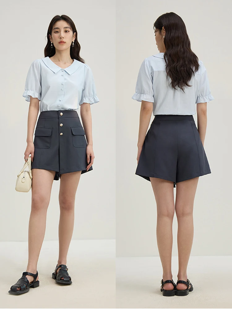 DUSHU High Waisted Minimalist A-line Skirt Pants 2024 Summer New Daily Commuting Versatile Casual Shorts 24DS82212