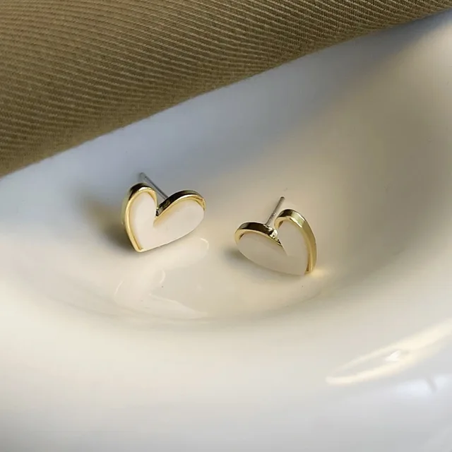 Trend Asymmetric Hollow Heart Earrings for Women 2021 Beautiful Girl Cute Party Jewelry Korean Yellow Blue Stdu Earrings KF679-White