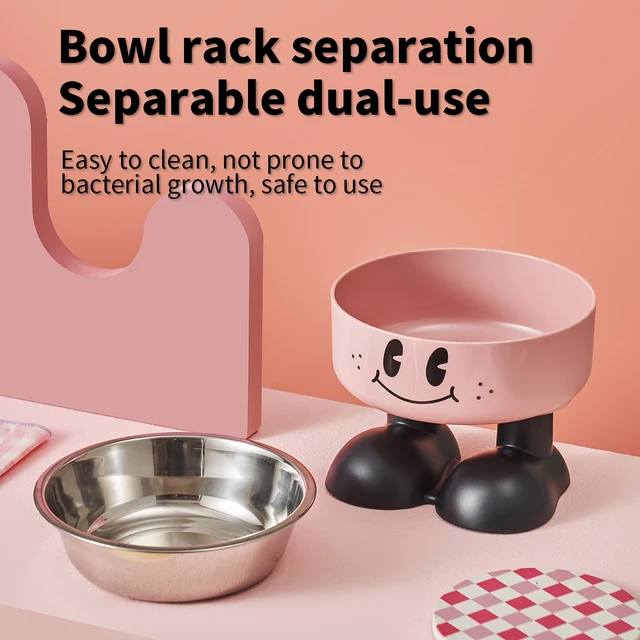 A smiling face high-legged pet bowl, fashionable stainless steel large-capacity dog ​​bowl for feeding and water, neck-protectin 4