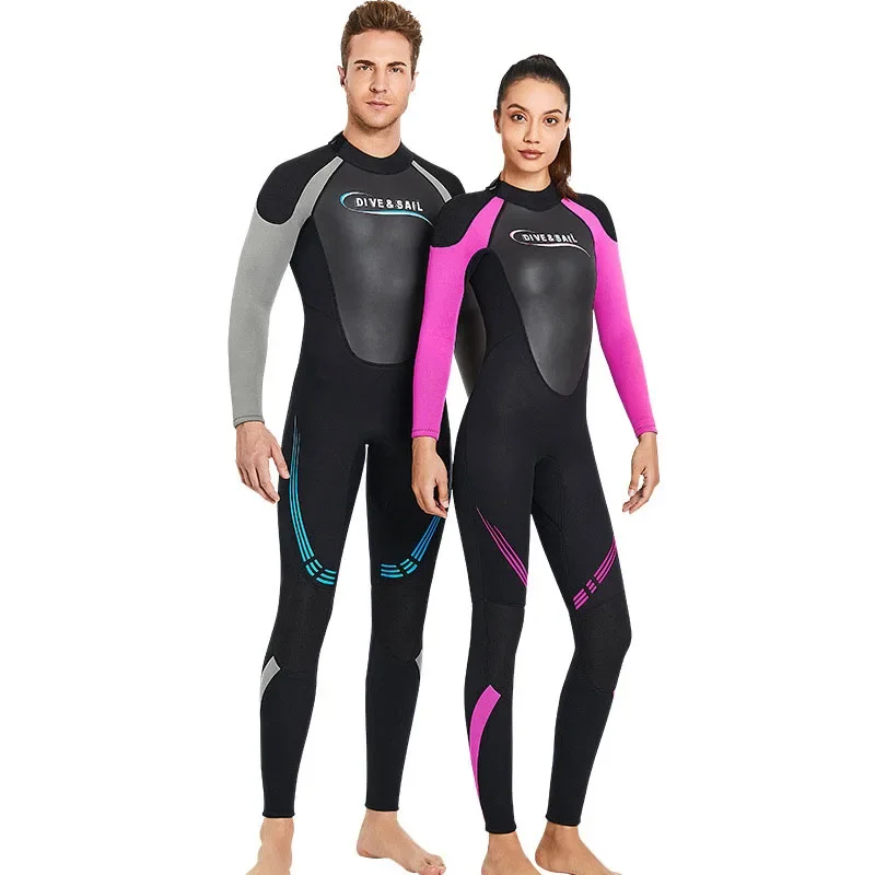 

2023 3MM Couple Wetsuit One-piece High Elastic Diving Suit Men Long Sleeve Thickened Thermal Women Snorkeling Surfing Swimsuit