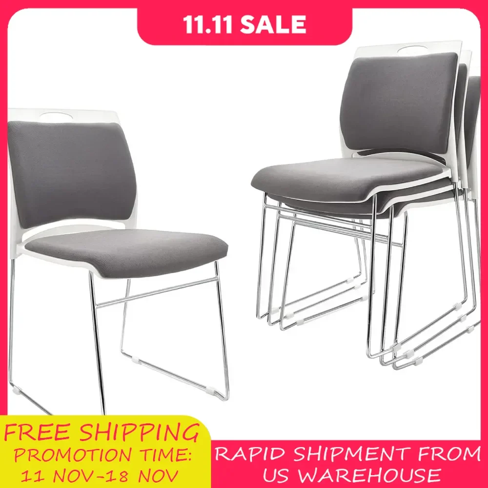 4 Pack Stacking Chairs 1102LB Capacity Home Office Guest Chair Set with Sled Base,Reception Chair for Waiting Room, Gray Color
