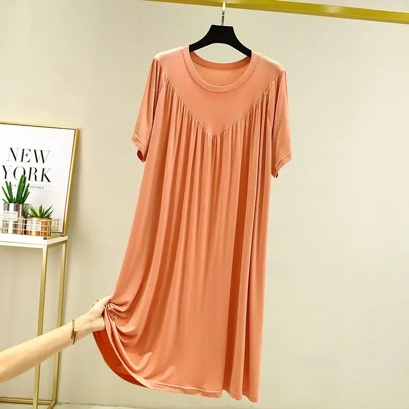 Summer Fashion Solid Color Pleated Homewear Ladies Loose Casual Comfortable Sleep Robe Women\'s Lounge Vestido Female Clothes