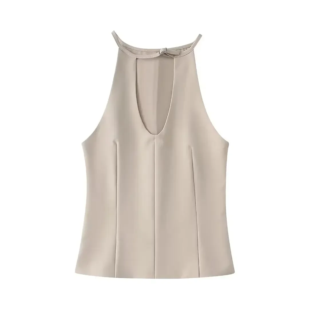 

Women's 2024 New Fashion Adjustable Button Decoration Short Slim V-neck Top Retro Sleeveless Women's Tank Top Unique Top