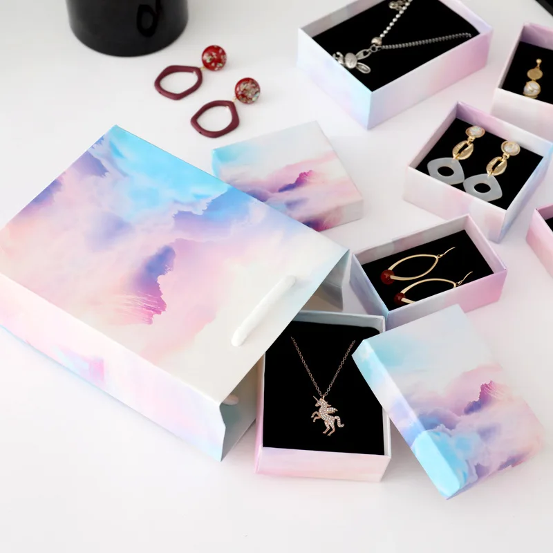 

Gradient Cloud Style Jewelry Gift Box Bracelets Earring Ring Necklace Jewelry Set Box Square Round Packaging Cases Display